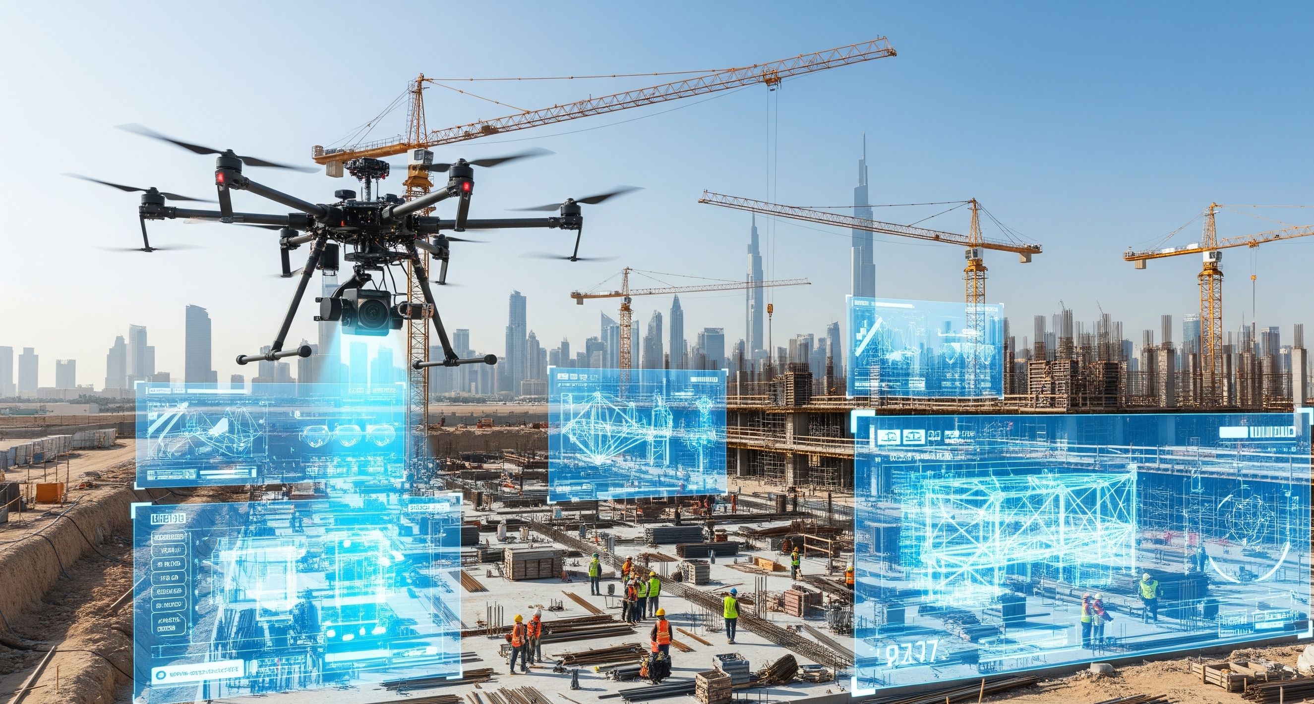 Drone flying over a construction site