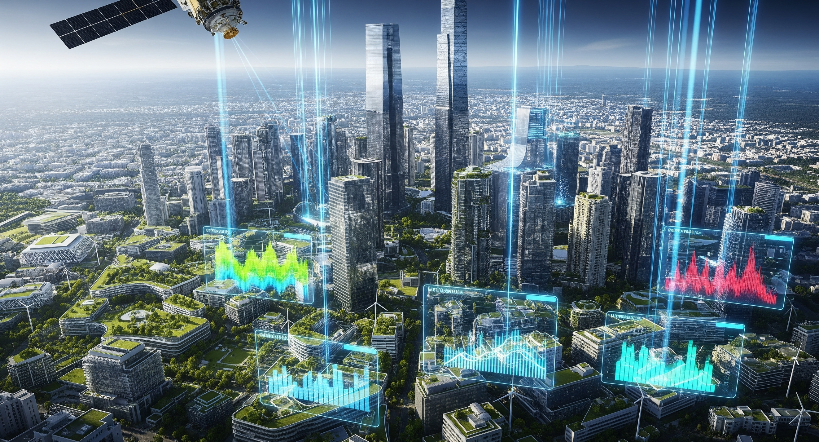 Satellite view of a city with AI analysis